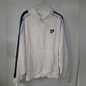 PINK Victoria's Secret Cream Hoodie with Navy & Lilac Stripes